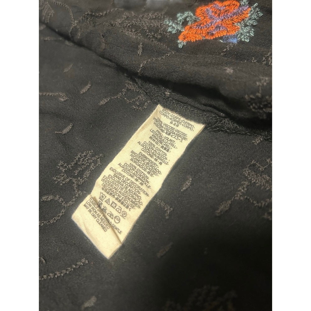 Free People Embroidered Paisley Kimono Cardigan Ruffle Bell Sleeve Black XS/S - Picture 9 of 9